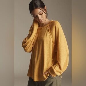 Anthropologie Pilcro |Small| Oversized Mustard Ruffle Raglan Textured Pullover